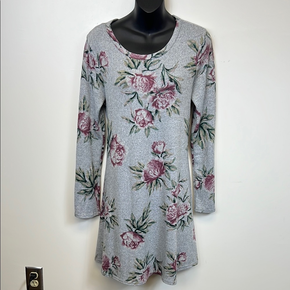 Pinc Floral Gray and Pink Long Sleeve Top XL